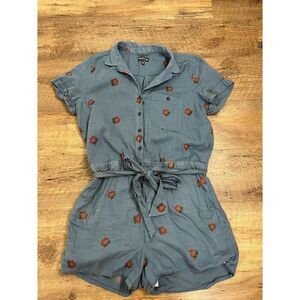 Toad & Co Camp Cove Organic Cotton Romper Short Sleeve Floral Hawaiian L